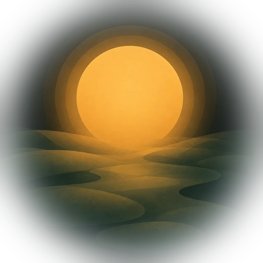 Stones stacked toward a warm glow